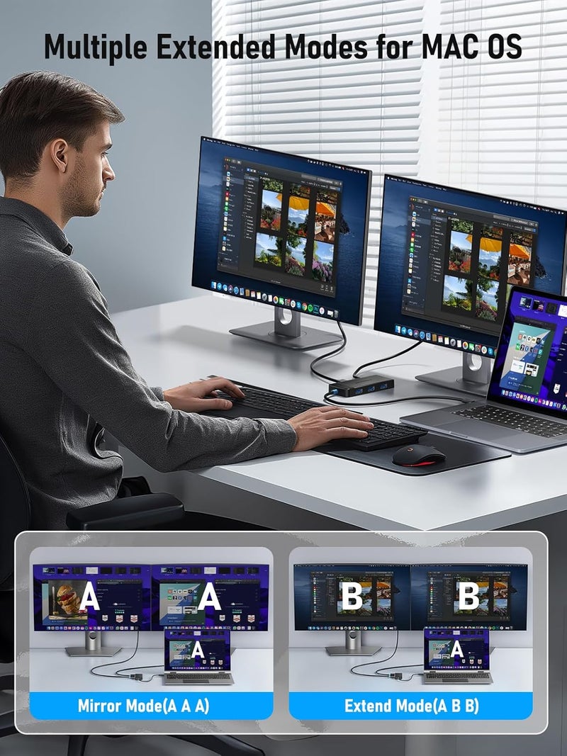 Lemorele Docking Station Dual Monitor, 6 in 1 USB C Hub Multiport Adapter w/2 HDMI 4K, 5Gbps USB3.0 & 2 USB2.0, 100W PD Charging - USB C Dock for Laptop Dell/Lenovo/HP/MacBook/Surface - Plug and Play - Image 2